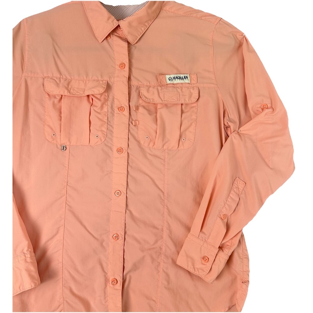 Magellan Outdoors Womens M Fish Gear Peach Fishing Shirt  Vented Long Sleeve
